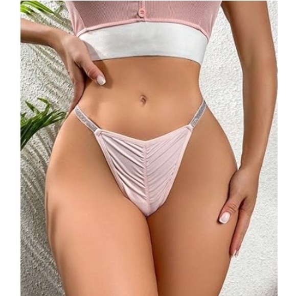 Milumia Women Lace Sexy Panties Underwear G-String Thongs Glitter Light Pink - Picture 3 of 7